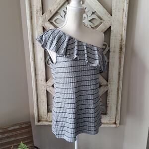 Juicy Couture Women's One Shoulder Ruffle Ribbed Stretch Knit Top Gray & Black